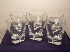 Heavy Clear Rock Bar Glasses TRIANGLE base LOT OF 6 UNIQUE 4″ Tall x 3.25″