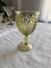 VINTAGE Green Pressed Glass Goblet – Bright Green with Grape Leaf Design Collect