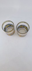 Vintage MCM Modern Culver Empress Blue Green Gold Old Fashioned Glasses Pair