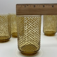 (5) Vintage Libbey MCM Amber Hobnail Drinking Glass Tumblers 4.5″ Tall G1002