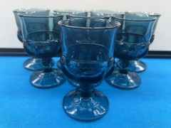 Vintage Indiana Glass Riviera Blue Kings Crown Thumbprint 4.75″ 8 pcs. Goblet