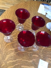 5 VINTAGE RUBY GLASS ARTLAND BLOWN STEMED GLASSES 7.75 » t x 4.5 w