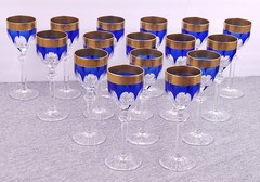 16 Justin Tharaud President Blue Crystal Cordial Glasses Gold-Encrusted Rims