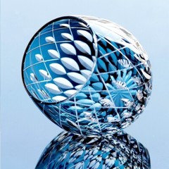 Water Drops Design Hand Cut To Clear Glass Whiskey Crystal Glass 11oz Ink Blue