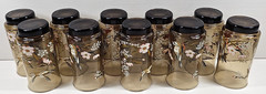 10) Yvette Perrin Dogwood Tumblers Set Vintage Smoke Brown Bird Floral Retro Lot