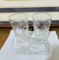 Three Pilgrim Glass Adams Clear Old Fashioned Tumblers