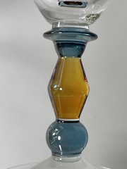 Clear Glass Water Goblet With Blue & Orange Stem Set of 2 Glasses 7.75”