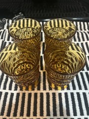 Indiana Glass Whitehall Colony Amber Cubist Footed Tumbler – Vintage – Set of 4