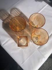 Vintage Iridescent Jeanette Glass Tumblers Square Bottom Peach Lustre (4)
