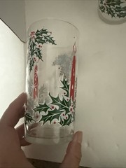 Vtg Set 6 1960’s Christmas Libbey Holly Candle Drinking Glasses 12oz MCM Decor