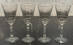Set Of 4 Vintage Libbey Rock Sharpe Arctic Rose Hand Blown Water Goblets 7 7/8″