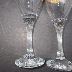 PASABAHCE 22kt Gold Rim Circle Art Glass 7″ Swirl Rim Wine Glasses x2 Turkey
