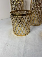Vtg MCM Set 5 Glasses Sekai Ichi Gold By Imperial Glass 3 High Ball – 2 Low Ball