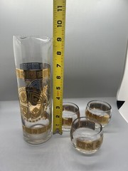 Culver 22k Coronet Barware Set Cocktail Pitcher with 3 Roly Poly Glasses