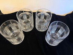 Ralph Lauren Crystal Glen Plaid 4” LowballGlasses Vertical Cut Top Set of 4 Read