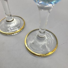 set (2) J Preziosi Lavorato A Mano Italy Wine Glasses Blue Gold Trim Vintage