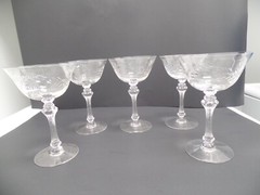 5 Tiffin Glass Company Cocktail Stems With Cut Pattern Crystal