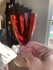 4 Ruby Red Wine/Cordial 5 1/4 in clear stemmed glasses Holiday Cheer!