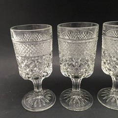Set of 4 Wexford Anchor Hocking Water 6 5/8” Goblet Diamond Cut Stemmed Vtg