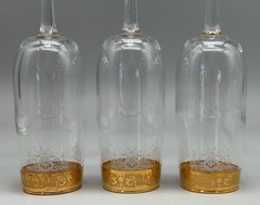 3 CELLINI BLOWN CRYSTAL CHAMPAGNE FLUTES GLASSES HAND DECORATED 24 KT GOLD ITALY