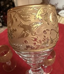 Vintage Imperial Glass Songbird Gold Encrusted Cordial Glasses Set Of 4 1950s