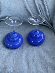 DANSK Blue & Clear Stemmed cocktail Glasses Glass SET OF 2 – margarita / martini