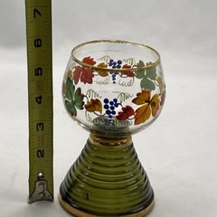Vintage Wine Glass Hand Painted Green Ribbed Stem With Gold Trim