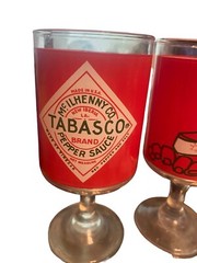 2 Tabasco Pepper Sauce Bloody Mary Red Eye Glasses Stemmed Goblets Vintage MCM