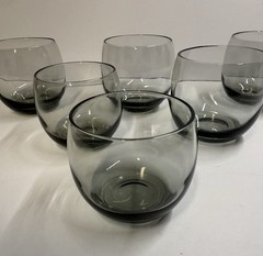 Set of 6 Vtg Smokey Gray Roly Poly Round Cocktail Glasses 2-6 oz, 4-8 oz