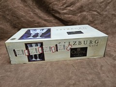 4 Cristal De Flandre Salzburg Water Stems w/ Gold Trim 7 3/8″ in Box 7.5 oz