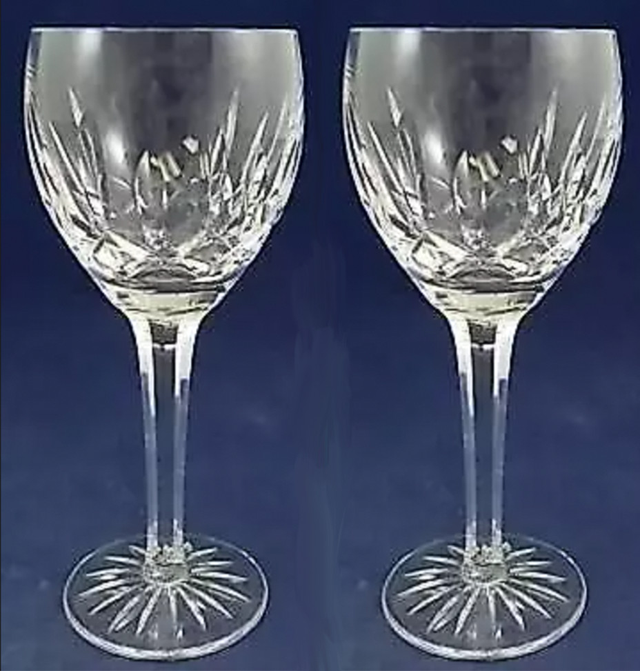 Waterford Ballymore Group of 2 Water Goblets Clear Cut Crystal Multisided Stem
