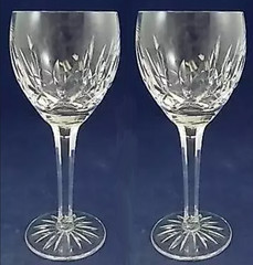 Waterford Ballymore Group of 2 Water Goblets Clear Cut Crystal Multisided Stem