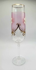 Bohemian Czech Glass 7oz Champagne Flute Raised Handpainted Pink Flowers 22kGold