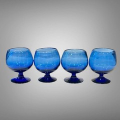 Set Of 4 Crate & Barrel Cobalt Blue Glasses 20 OzHeavy Hand Blown Goblets 5.75”
