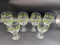 Set of 6 ~ Libbey «HOLLY HOLIDAY» Iced Tea/Water Goblets ~ 7″ Tall