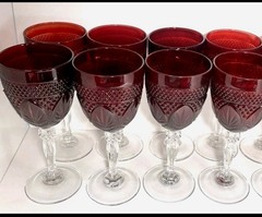 Set of 8 Antique Ruby by Cristal D’Arques/Durand Manufactured 8″ Water Goblets