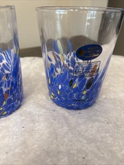 Murano Blue Confetti Drinking Glasses Made In Italy Handmade 8 oz