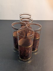 5 Barware MCM Culver 5.5″ Tumbler Glasses Tortoise Shell & Gold Retro Vtg
