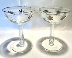 Libbey MCM 1960s Frosted Silver Leaf-6 Glasses & Ice Bucket Cocktail Barware