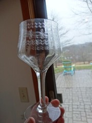 Set of 4 Elegant Geometric Etched Panel Optic 10 Oz. Water Goblets Tiffin? EUC
