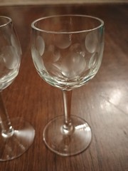 Vtg Lot Set 2 Bohemian Clear Cut Crystal Polka Dots Port Wine Glass 4.25″ T EUC