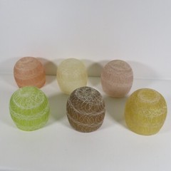 6 VINTAGE SPAGHETTI STRING ROLY POLY ASSORTED COLOR CRAFT RUBBERIZED GLASSES #L2
