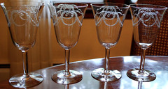 Vtg Set 4 FOSTORIA ‘GARLAND’ Needle Etched Water Goblets/Glasses 8 oz 6.75″ 1915