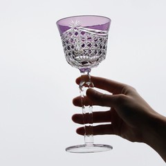 1 Set of 2pcs Hand Cut To Crystal Bohemian Style Edo Kiriko Colored Goblet 5oz