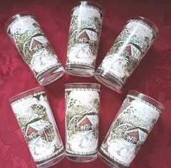 6 Johnson Bros Brothers Friendly Village Glass Tumblers Iced Tea Covered Bridge