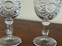 Star Burst Design Ribbed Stem Heavy Cut Glass 12 Ounce Wine Water Goblets 2-Set