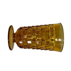 MCM VTG Indiana Whitehall Colony Amber Harvest Gold Cubist Footed 12 oz Tumbler