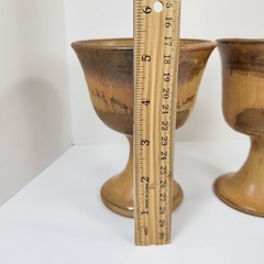 Set of 2 Handmade Studio Art Pottery Goblets Brown Glaze Pedestal Chalice