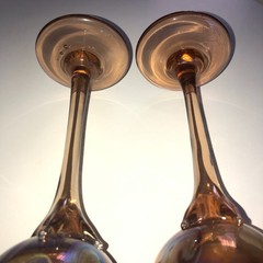 Lot of 2 Chalice 9inch FISKE [US b 1949] Dichroic Iridescent Floriform Art Glass
