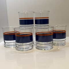 Vintage Blue and Orange Stripe Drinking Glasses – 2 Tumblers & 4 Juice – EUC